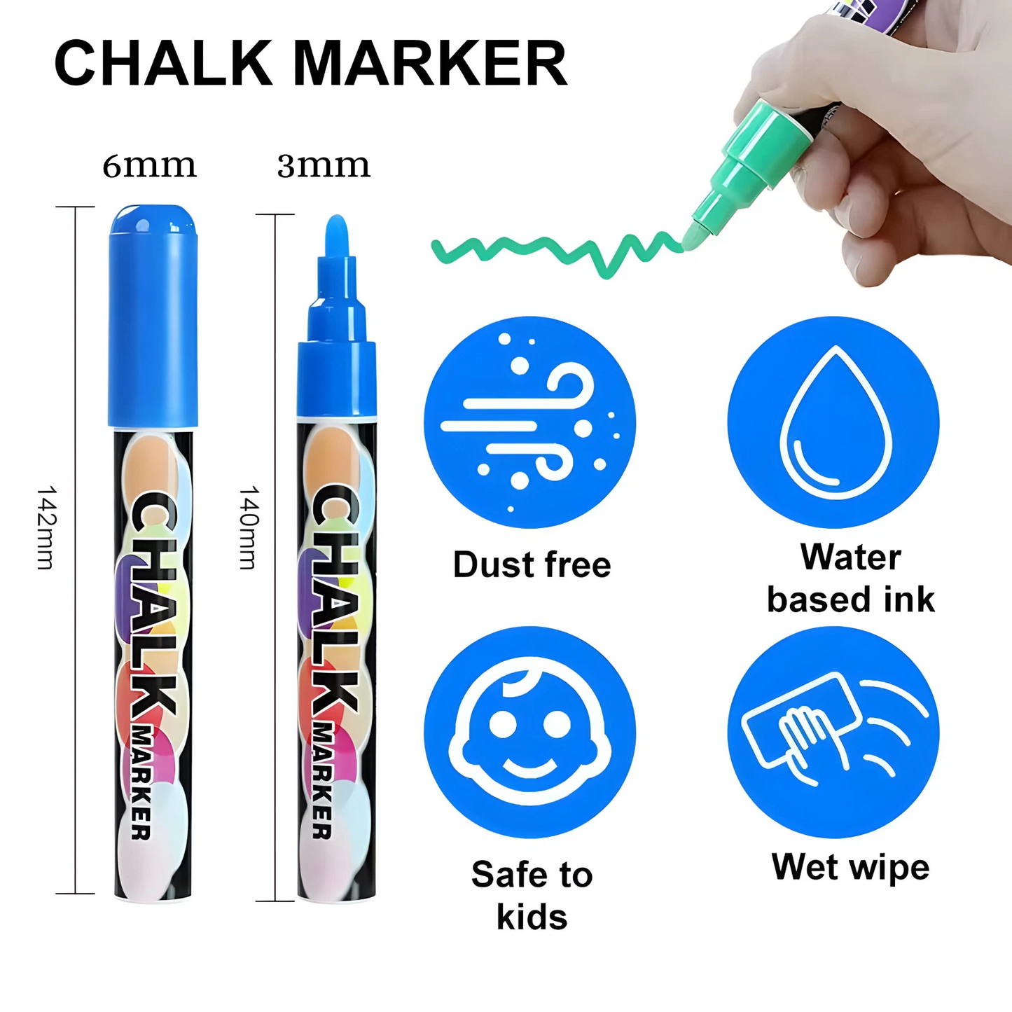 Liquid Chalk Markers Pens - 24 Colors Washable & Wet Erase Neon Chalk Makers for Blackboard, Chalkboard Signs, Glass Window, Graduation Celebration Art Diy Craft - Erasable Window Markers for Cars