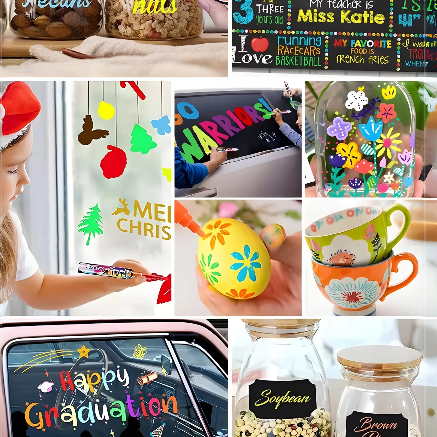Liquid Chalk Markers Pens - 24 Colors Washable & Wet Erase Neon Chalk Makers for Blackboard, Chalkboard Signs, Glass Window, Graduation Celebration Art Diy Craft - Erasable Window Markers for Cars
