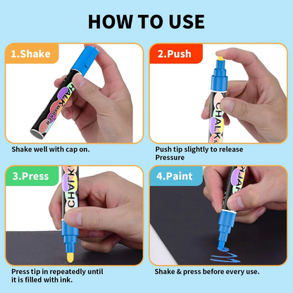 Liquid Chalk Markers Pens - 24 Colors Washable & Wet Erase Neon Chalk Makers for Blackboard, Chalkboard Signs, Glass Window, Graduation Celebration Art Diy Craft - Erasable Window Markers for Cars