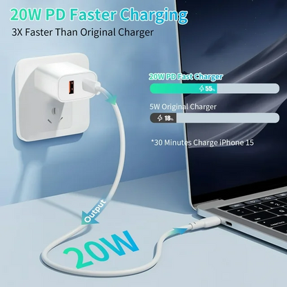 Charger for iPhone 16 15 Charger,20W PD+QC3.0 USB C Dual Port USB C Charger Block with 10FT USB C Charger Cable Compatible with iPhone 16/16 Pro Max/15 Series/iPad Pro,iPad Air 5/4,Mini