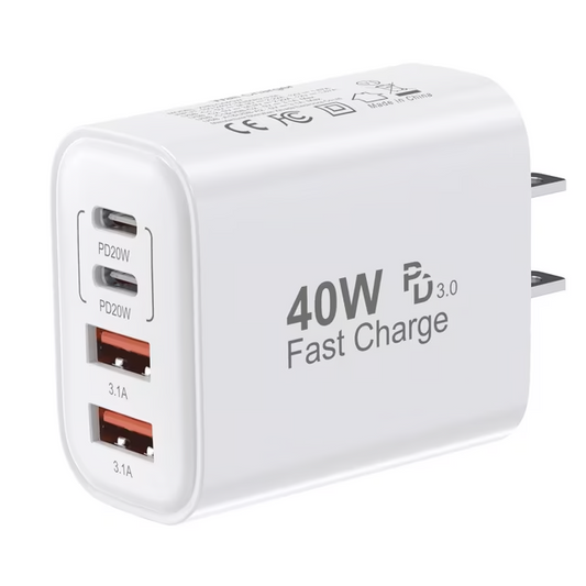 USB C Charger Block,40W Type C Charger Fast Charging Block, 4-Port PD+QC Power Adapter Multiport Brick Type C Box Compatible with iPhone 16/15/14/13/12/11/Pro Max/XS/XR/8/7,Cellphones,White