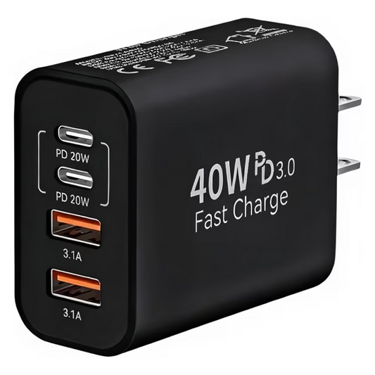 USB C Charger Block, 40W 4-Port Type C Charger Fast Charging Blocks PD Power Charger Adapter+QC 3.0 USB Multiport Charger Brick Compatible with iPhone 16/15/14/13/12/11,iPad,Galaxy,2Pack,Black