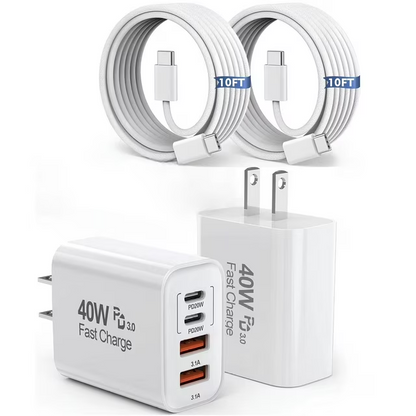 Compatible with iPhone 16 15 Charger,2Pack 10FT USB C to C Woven Cable Cord 40W USB C iPhone Charger 4 Port PD&AC Charger Block Fast Charging for iPhone 16/16 Pro/16 Pro Max/16 Plus/15/iPad