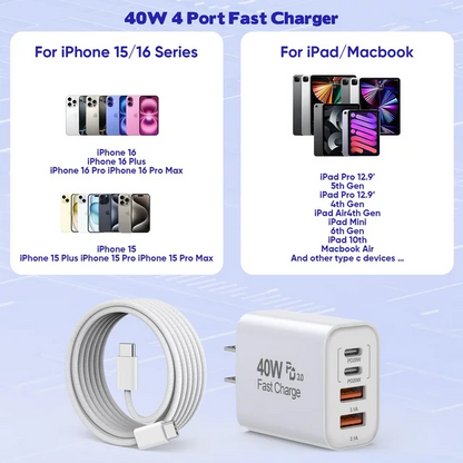 Compatible with iPhone 16 15 Charger,2Pack 10FT USB C to C Woven Cable Cord 40W USB C iPhone Charger 4 Port PD&AC Charger Block Fast Charging for iPhone 16/16 Pro/16 Pro Max/16 Plus/15/iPad