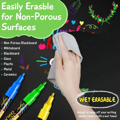 Liquid Chalk Markers for Blackboard & Glass, 12 Pack Dry Erase Marker Pens,Window Marker, Liquid Chalk Pens for Acrylic Dry Erase Board, Mirror, Car, Glass,Signs,Thin Chalkboard,1mm Point