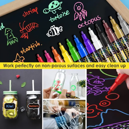 Liquid Chalk Markers for Blackboard & Glass, 12 Pack Dry Erase Marker Pens,Window Marker, Liquid Chalk Pens for Acrylic Dry Erase Board, Mirror, Car, Glass,Signs,Thin Chalkboard,1mm Point