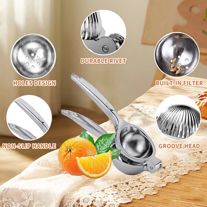 Lemon Squeezer Stainless Steel Citrus Press - Large Heavy Duty Fruit Squeezer for Drinks - Rust-proof Non-Slip Manual Hand Juicer Is Ideal for Juicing Lemons,Limes,Small Oranges