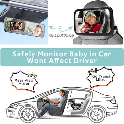 Baby Car Mirror for Baby,Seat Safely Monitor Infant Child in Rear Facing Seat, Wide View Shatterproof Adjustable Acrylic 360° for Backseat, Crash Tested and Certified for Safety