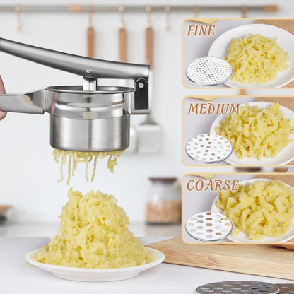 Large Potato Ricer,Heavy Duty Stainless Steel Potato Masher and Ricer Kitchen Tool,3 Interchangeable Discs,Ricer Kitchen Tool-Mashed Potatoes,Masher for Fruits,Vegetables,Baby Food