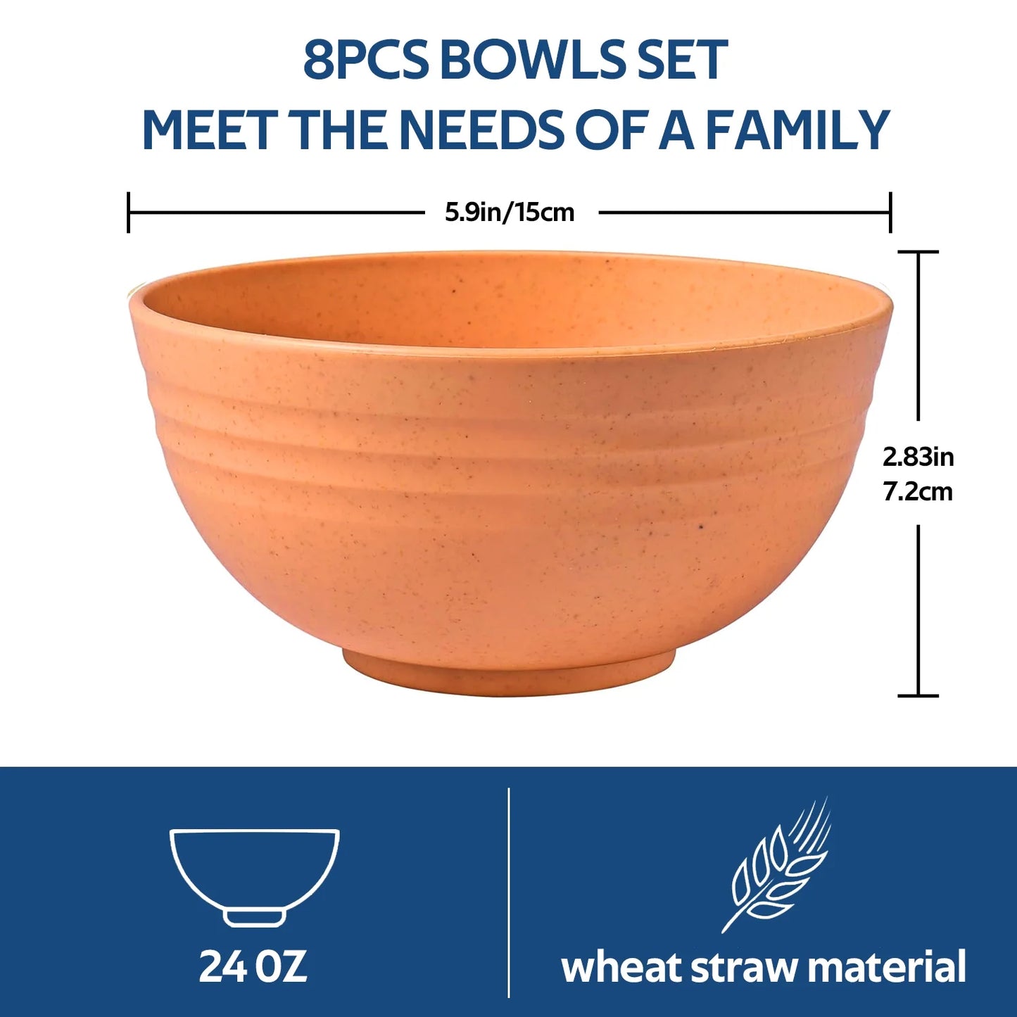 Wheat Straw Bowl Sets,8 PCS Unbreakable Cereal Bowl 24 OZ, Microwave and Dishwasher Safe Bowls,Bowl Sets BPA Free Eco Friendly Bowl Color Bowls for Serving Soup,Oatmeal and Salad Etc