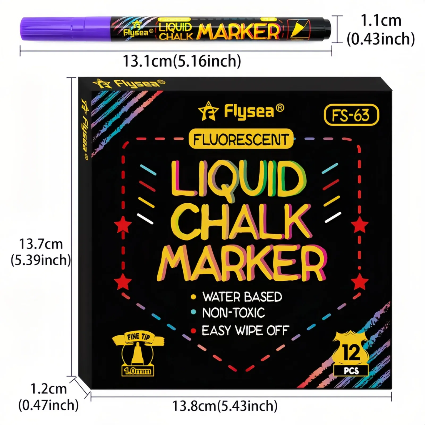 Liquid Chalk Markers for Blackboard & Glass, 12 Pack Dry Erase Marker Pens,Window Marker, Liquid Chalk Pens for Acrylic Dry Erase Board, Mirror, Car, Glass,Signs,Thin Chalkboard,1mm Point