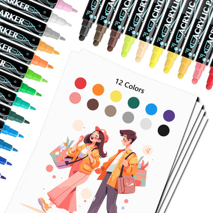 Acrylic Paint Markers, 24 Colors Dual Tip Acrylic Paint Pens for Wood, Canvas, Stone, Rock Painting, Glass, Ceramic Surfaces, DIY Crafts Making, 24 Dual Tip Acrylic Markers
