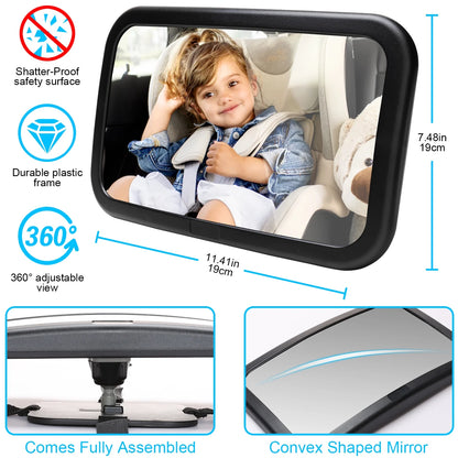 Baby Car Mirror for Baby,Seat Safely Monitor Infant Child in Rear Facing Seat, Wide View Shatterproof Adjustable Acrylic 360° for Backseat, Crash Tested and Certified for Safety