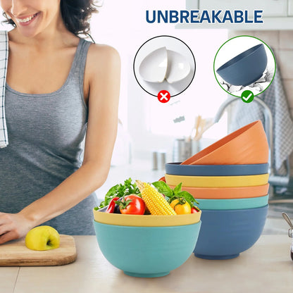 Wheat Straw Bowl Sets,8 PCS Unbreakable Cereal Bowl 24 OZ, Microwave and Dishwasher Safe Bowls,Bowl Sets BPA Free Eco Friendly Bowl Color Bowls for Serving Soup,Oatmeal and Salad Etc