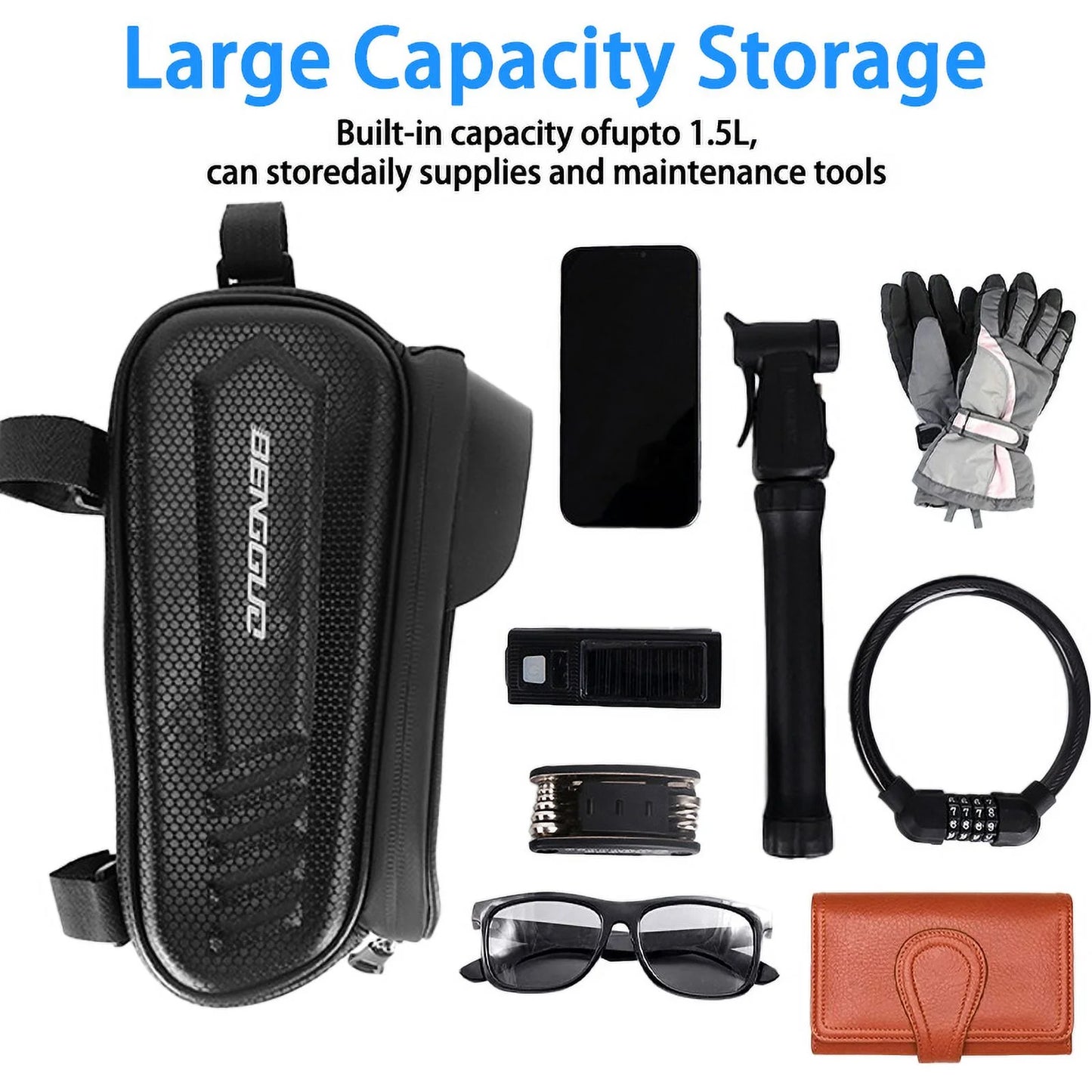 Bike Bag for Bicycles,Phone Mount Bag Bicycle Accessories Pouch,EVA Waterproof Bike Phone Holder Top Tube Front Frame Bag Handlebar Bags with TPU Touch Screen Sun Visor Fit 7inch
