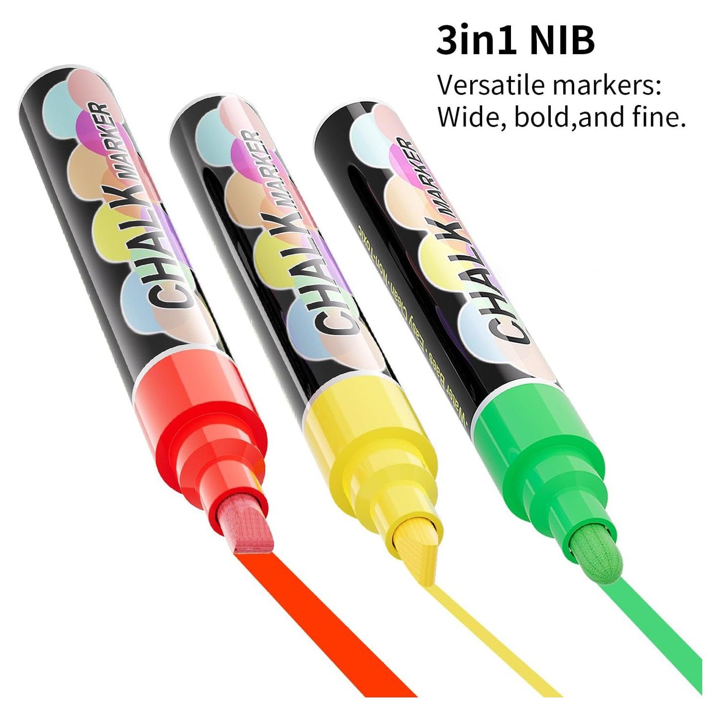 Liquid Chalk Markers Pens - 12 Colors Washable & Wet Erase Neon Chalk Makers for Blackboard, Chalkboard Signs, Glass Window, Graduation Celebration Art Diy Craft - Erasable Window Markers for Cars