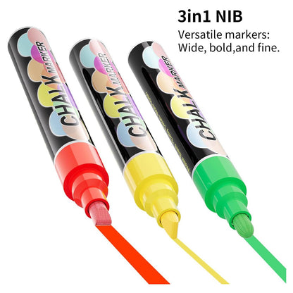 Liquid Chalk Markers Pens - 12 Colors Washable & Wet Erase Neon Chalk Makers for Blackboard, Chalkboard Signs, Glass Window, Graduation Celebration Art Diy Craft - Erasable Window Markers for Cars