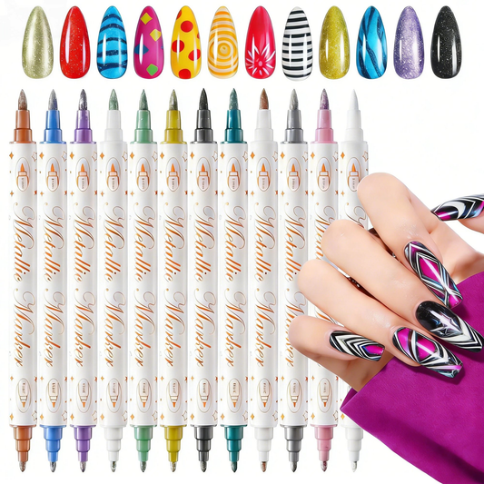Nail Art Pens 12 Colors, Dual Tip Nail Art Markers & Nail Polish Pens Set, Quick Drying Waterproof Acrylic Paint Markers for Nail Art Design, Dotting, Liner, Graffiti,DIY Manicure Tools