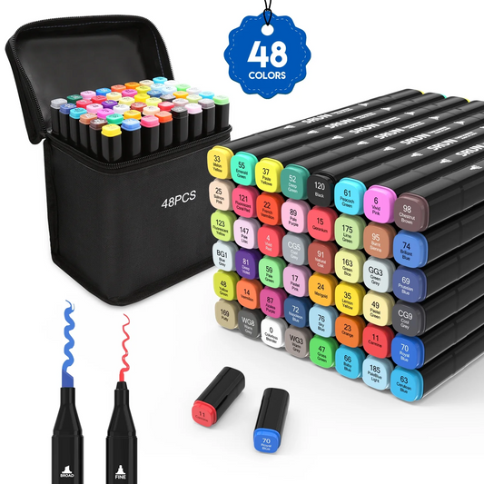 Coloring Markers, ASOVNXF 48 Colors Dual Tips Art Markers Sketch Pens Set, Art Set Drawing Markers Pen, Art Supplies for Adults Coloring Painting, Sketching, Gifts for Teens Girls Boys Artists