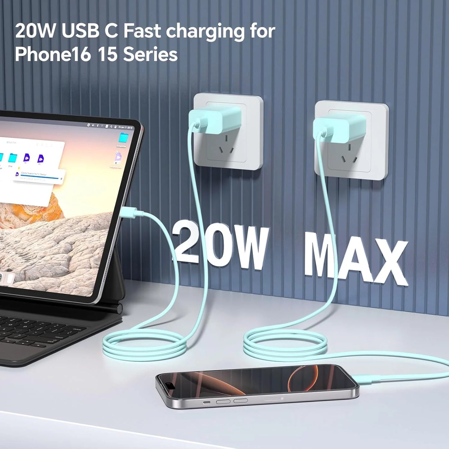 Charger for iPhone 16 15 Charger Fast Charging 6Ft,2 Pack 20W USB C Wall Charger Block and Type C to C Cable Compatible with iPhone 16/16 Pro/16 Pro Max/iPhone 15,iPad Pro,Air 5/4,iPad 10,Green