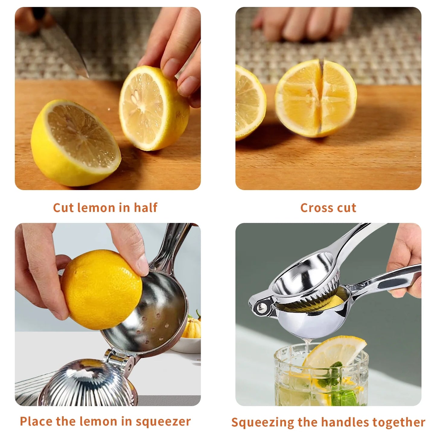 Lemon Squeezer Stainless Steel Citrus Press - Large Heavy Duty Fruit Squeezer for Drinks - Rust-proof Non-Slip Manual Hand Juicer Is Ideal for Juicing Lemons,Limes,Small Oranges