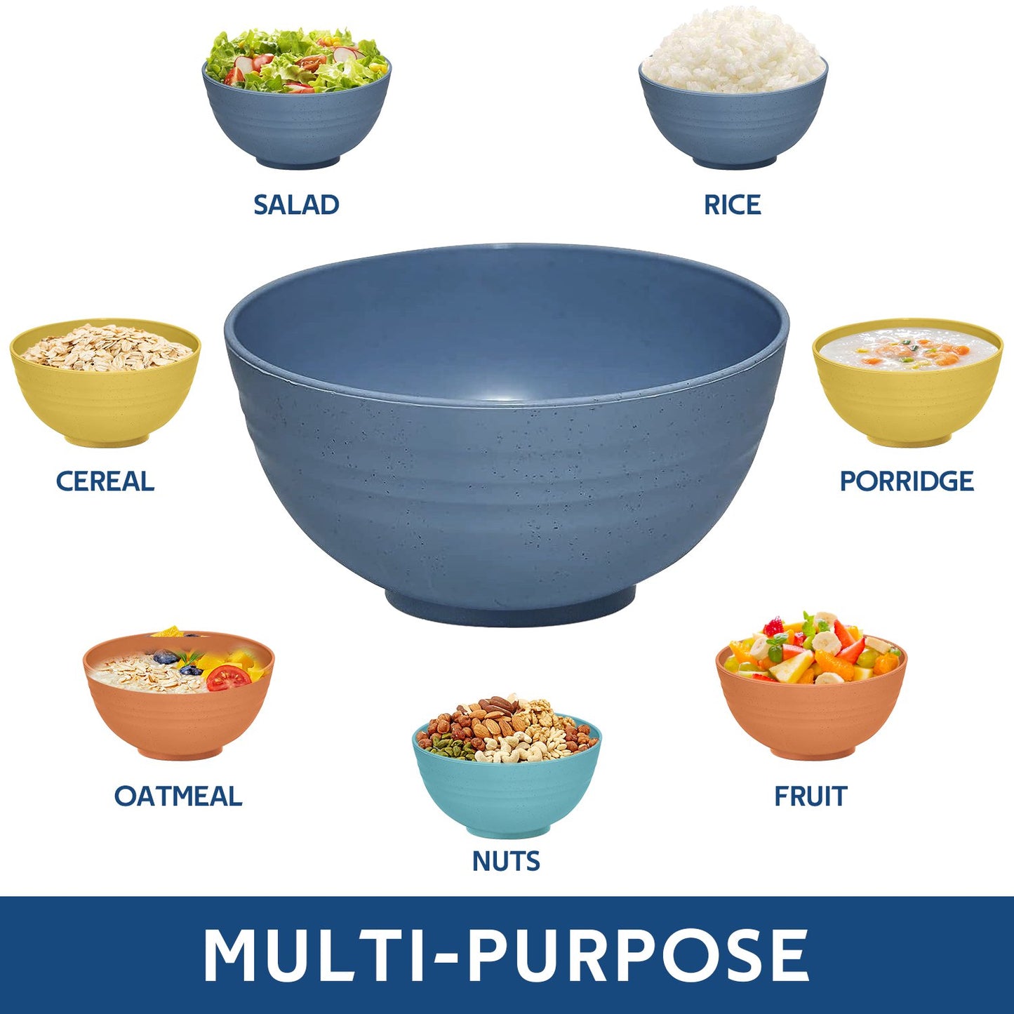 Wheat Straw Bowl Sets,8 PCS Unbreakable Cereal Bowl 24 OZ, Microwave and Dishwasher Safe Bowls,Bowl Sets BPA Free Eco Friendly Bowl Color Bowls for Serving Soup,Oatmeal and Salad Etc