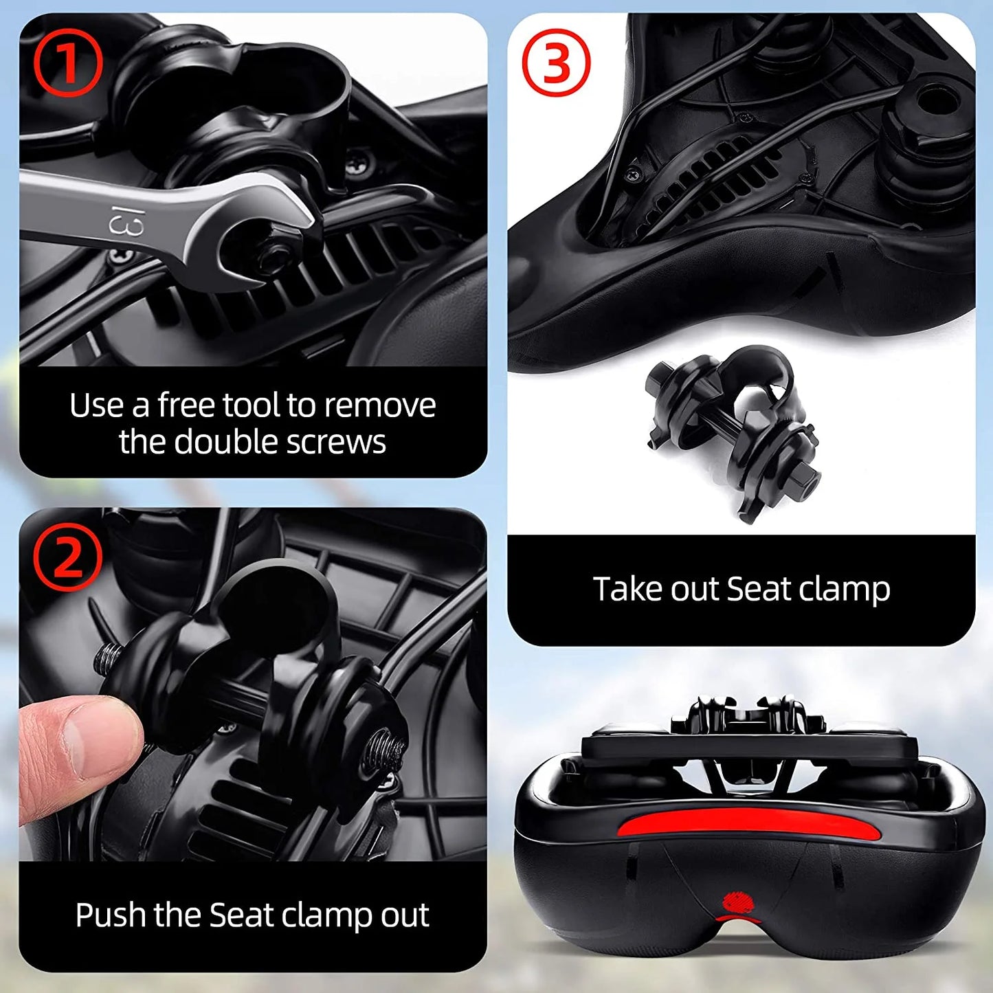 Bike Seat Cushion, Comfort Bike Saddle Mountain Bicycle Accessories for Men Women,Soft Wide bicycle seat Cushion Dual Shock Absorbing with Reflective for Exercise,Mountain Bikes