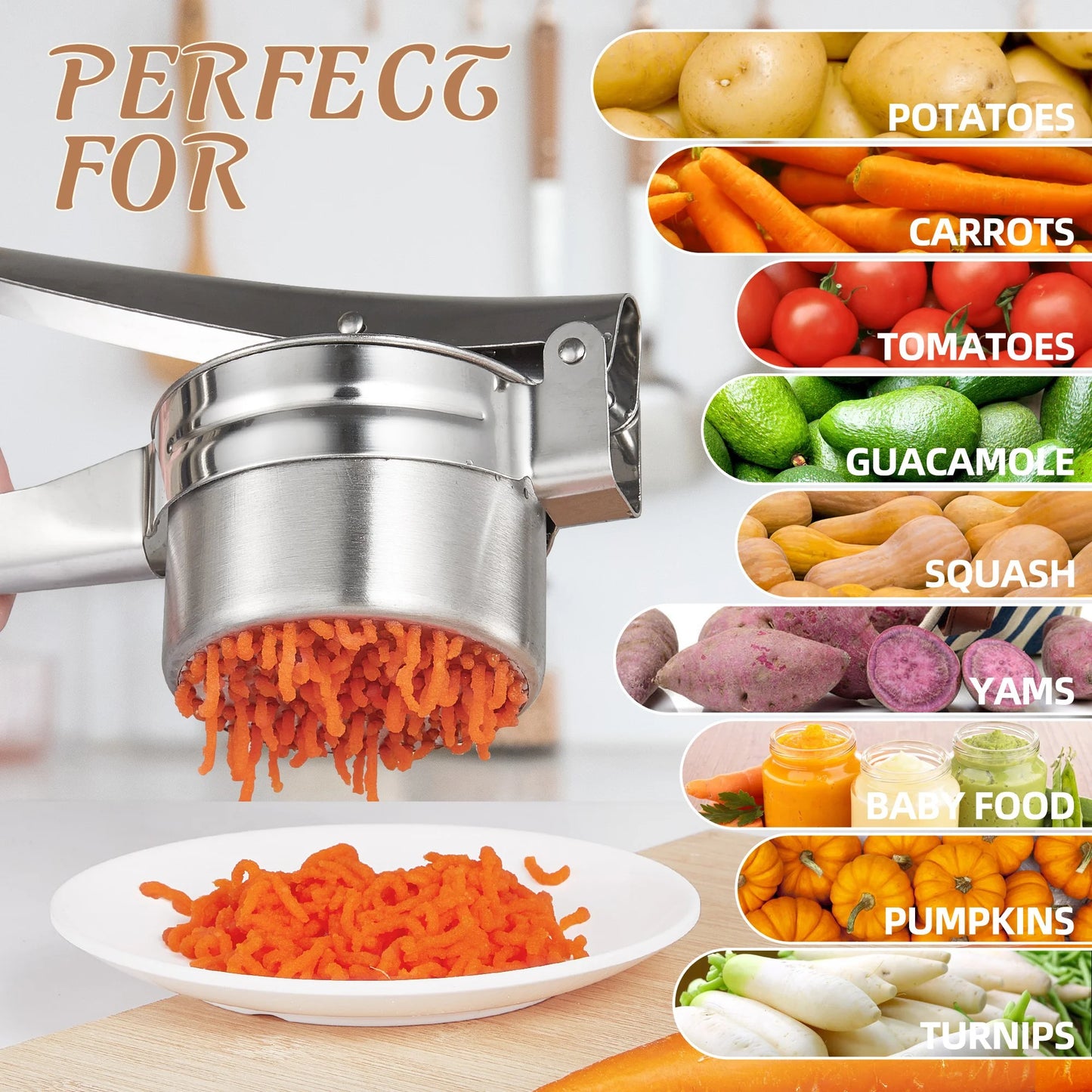 Large Potato Ricer,Heavy Duty Stainless Steel Potato Masher and Ricer Kitchen Tool,3 Interchangeable Discs,Ricer Kitchen Tool-Mashed Potatoes,Masher for Fruits,Vegetables,Baby Food