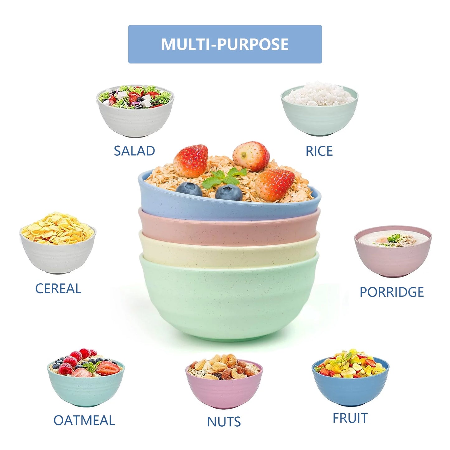 Unbreakable Cereal Bowls-24 OZ Eco-Friendly Fiber Bowls Lightweight Bowl Sets 4-Dishwasher and Microwave Safe - for Rice,Soup Bowls,Condiments,Side Dishes,or Ice Cream(24 OZ)