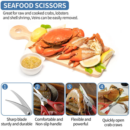 Crab Crackers and Tools Set,21-piece Seafood Tools Set includes 6 Crab Crackers,6 Lobster Shellers,6 Crab Leg Forks/Picks and 2 Seafood Scissors&Storage Bag-Nut Cracker Set