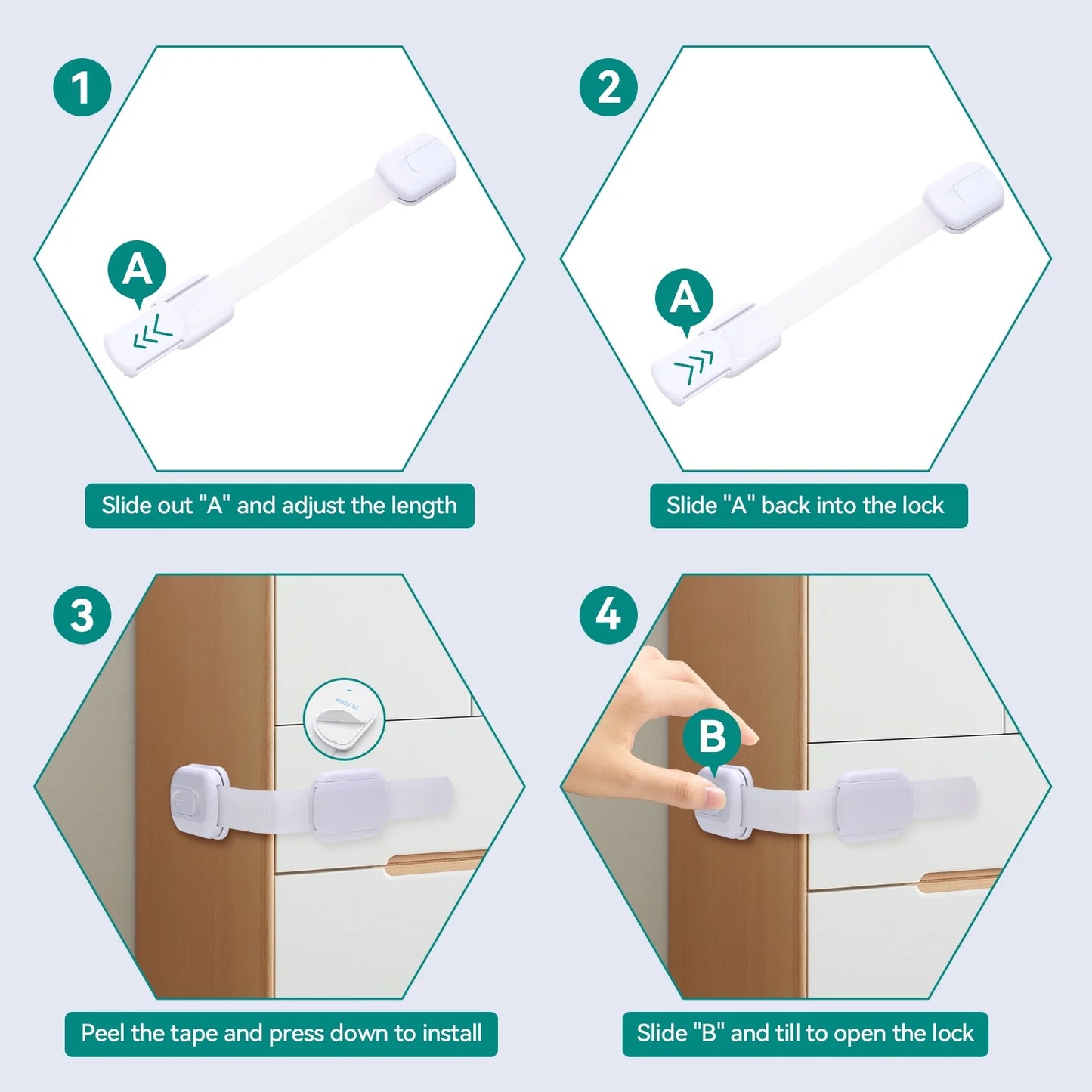 10 Pack Cabinet Locks Baby Proofing Cabinets. Child Proof Cabinet Locks-Safest,Quickest and Easiest Adhesive Cabinet Latches,No Drilling ,Multi-Purpose for Drawers,Ovens,Toilet Seats