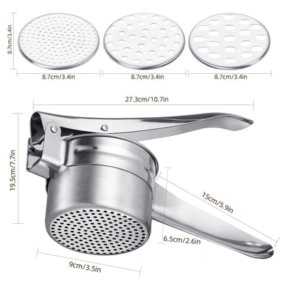 Large Potato Ricer,Heavy Duty Stainless Steel Potato Masher and Ricer Kitchen Tool,3 Interchangeable Discs,Ricer Kitchen Tool-Mashed Potatoes,Masher for Fruits,Vegetables,Baby Food