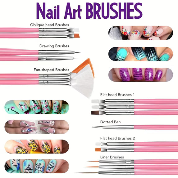 73PCS Nail Art Brushes Set,Nail Art Tools Kit,Nail Supplies with Nail Art Pens,Nail Dotting Tool,Nail Rhinestones,Nail Foil,Dust Brush,Butterfly Nail Art Sequins,Nail Stickers for Nail Art
