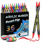 36 Colors Acrylic Paint Markers, ASOVNXF Dual Tip with Fine Tip and Brush Tip Pens for Stone, Wood, Calligraphy, Canvas, Ceramic, Metal, Glass, Rock Painting, DIY Crafts