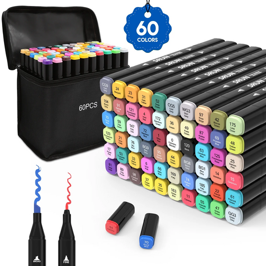 Markers Set, ASOVNXF 60 Colors Dual Tips Art Markers Sketch Pens Set, Art Set Drawing Markers Pen, Art Supplies for Adults Coloring Painting, Sketching, Gifts for Teens Girls Boys Artists