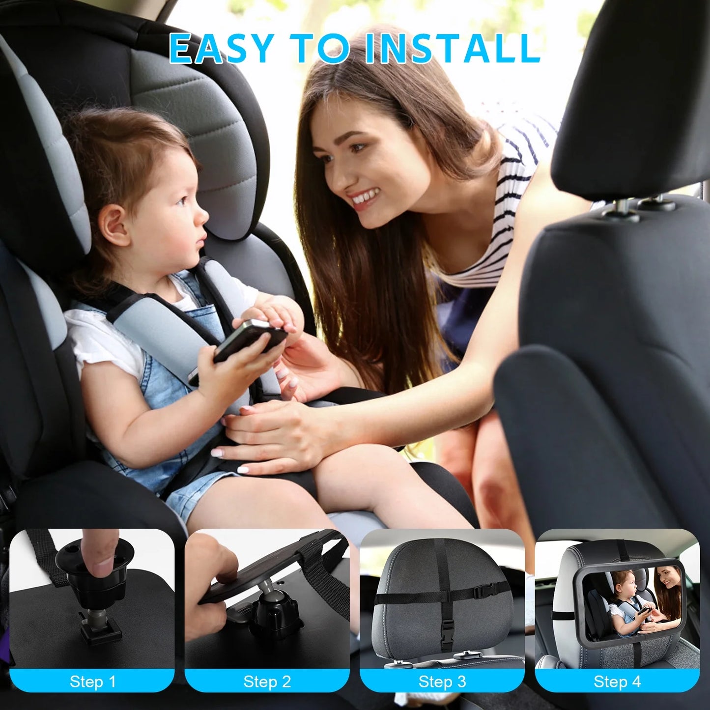 Baby Car Mirror for Baby,Seat Safely Monitor Infant Child in Rear Facing Seat, Wide View Shatterproof Adjustable Acrylic 360° for Backseat, Crash Tested and Certified for Safety
