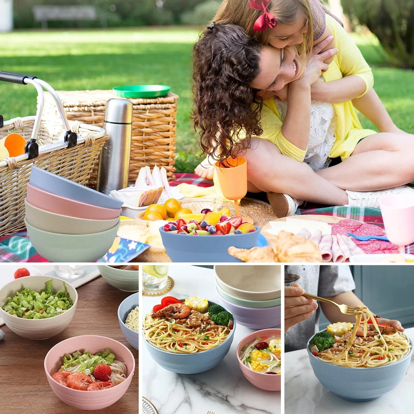 Unbreakable Cereal Bowls-24 OZ Eco-Friendly Fiber Bowls Lightweight Bowl Sets 4-Dishwasher and Microwave Safe - for Rice,Soup Bowls,Condiments,Side Dishes,or Ice Cream(24 OZ)