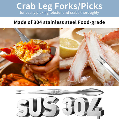 Crab Crackers and Tools Set,21-piece Seafood Tools Set includes 6 Crab Crackers,6 Lobster Shellers,6 Crab Leg Forks/Picks and 2 Seafood Scissors&Storage Bag-Nut Cracker Set