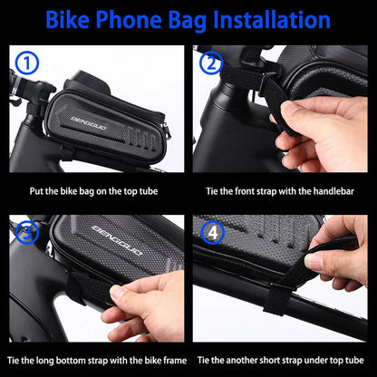 Bike Bag for Bicycles,Phone Mount Bag Bicycle Accessories Pouch,EVA Waterproof Bike Phone Holder Top Tube Front Frame Bag Handlebar Bags with TPU Touch Screen Sun Visor Fit 7inch