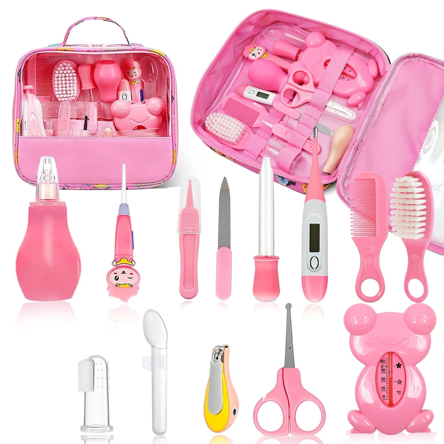 Baby Grooming Kit,13 in 1 Safety Newborn Nursery Care Set with Hair Brush Comb Nail Clipper Nasal Aspirator,Baby Essentials Kit for Newborn Girls Boys-Pink Baby Healthcare and Grooming Kit