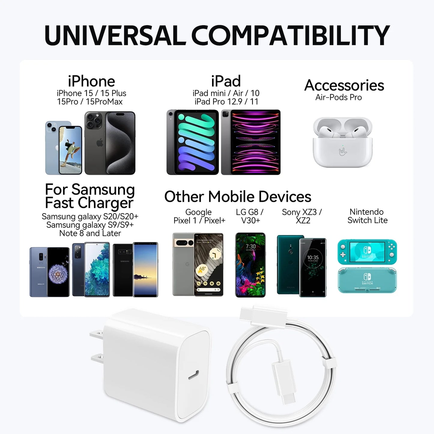Charger for iPhone 15 Charger Fast Charging Type C Charger USB C Charger Block iPad Pro Charger with 6FT Cable for i Phone 15/15 Plus/15 Pro/15 Pro Max/i Pad Pro/Mini/Air/Air4/AirPods/Samsung
