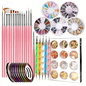 Nail Art Tools Set, ASOVNXF Nail Art Brushes Set, Nail Design Kit, Nail Supplies with 15pcs Nail Painting Brushes, Nail Dotting Tool, Nail Foil, Manicure Tape, Color Rhinestones for Nails Pink
