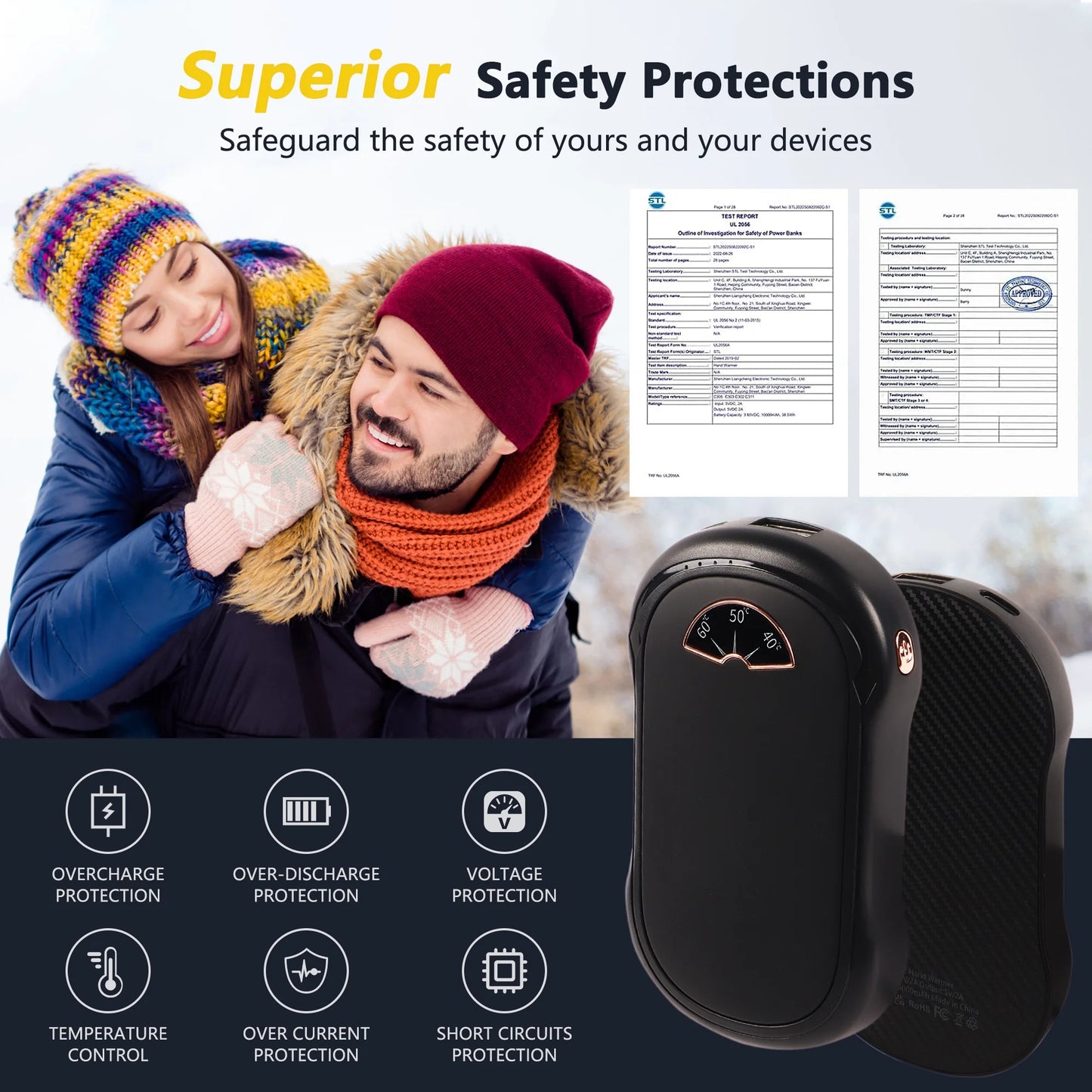 Hand Warmers Rechargeable,2 Pack 10000mAh Electric Hand Warmer,2 in 1 Portable Pocket Heater and Power Bank,3 Levels Long Lasting Reusable Handwarmer for Outdoors Camping,Hunting,Golf