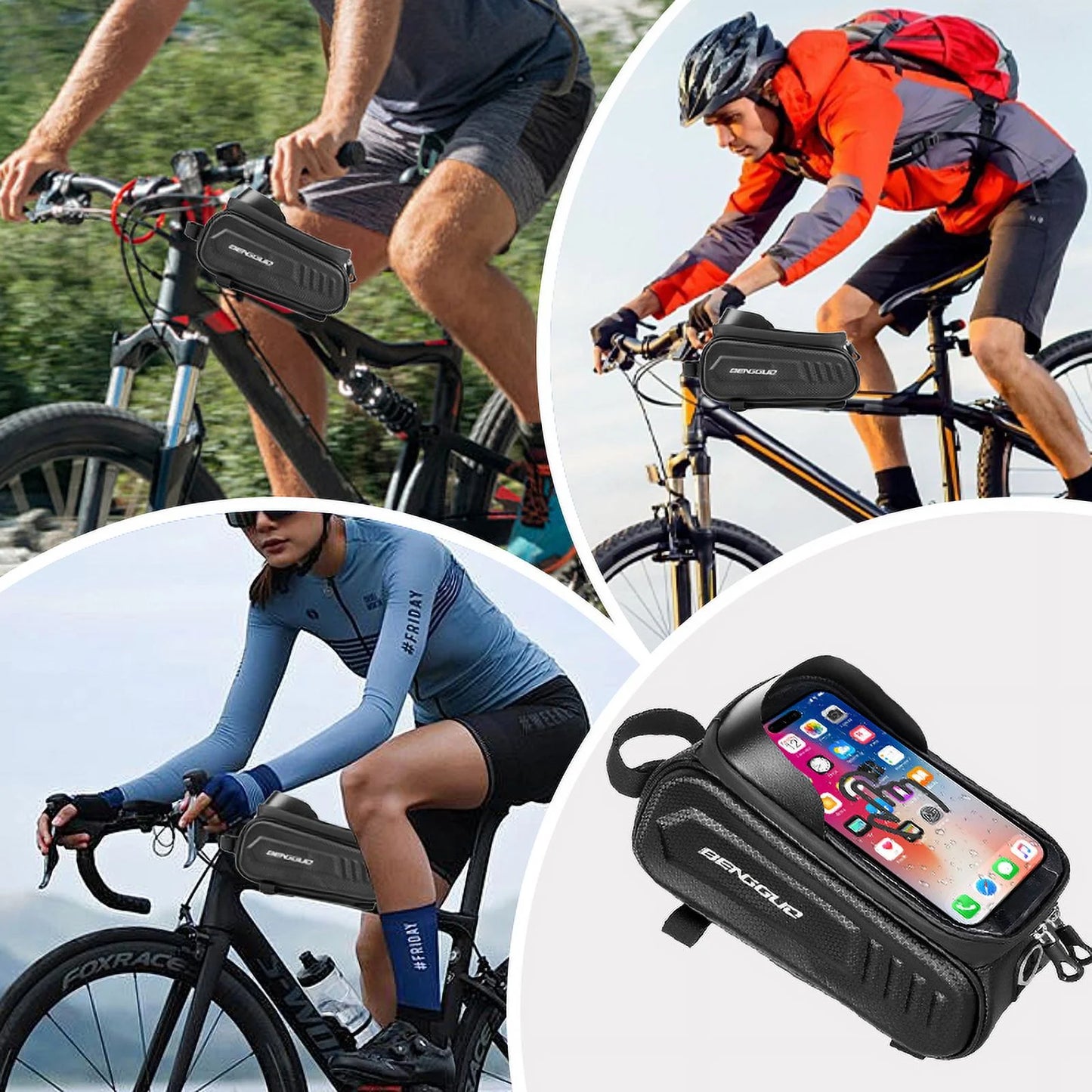 Bike Bag for Bicycles,Phone Mount Bag Bicycle Accessories Pouch,EVA Waterproof Bike Phone Holder Top Tube Front Frame Bag Handlebar Bags with TPU Touch Screen Sun Visor Fit 7inch