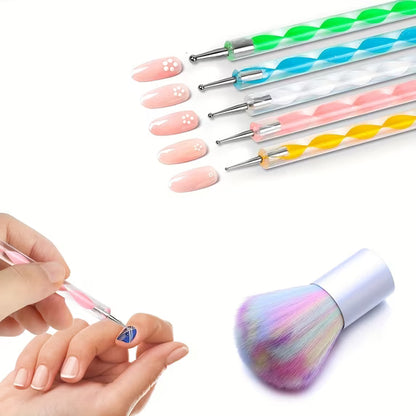 73PCS Nail Art Brushes Set,Nail Art Tools Kit,Nail Supplies with Nail Art Pens,Nail Dotting Tool,Nail Rhinestones,Nail Foil,Dust Brush,Butterfly Nail Art Sequins,Nail Stickers for Nail Art