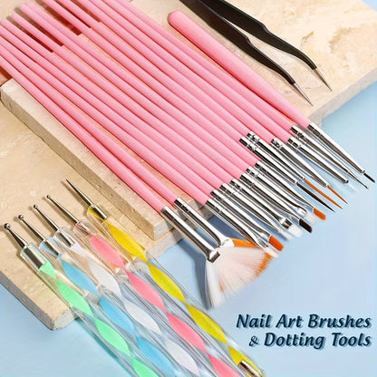 73PCS Nail Art Brushes Set,Nail Art Tools Kit,Nail Supplies with Nail Art Pens,Nail Dotting Tool,Nail Rhinestones,Nail Foil,Dust Brush,Butterfly Nail Art Sequins,Nail Stickers for Nail Art