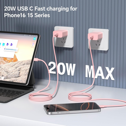 ASOVNXF Charger for iPhone 16 15 Charger, 2 Pack 6FT Long USB C to C Cable with PD 20W Fast Charger for iPhone 15/16 Series, Pad Pro/Air/Samsung, Pink