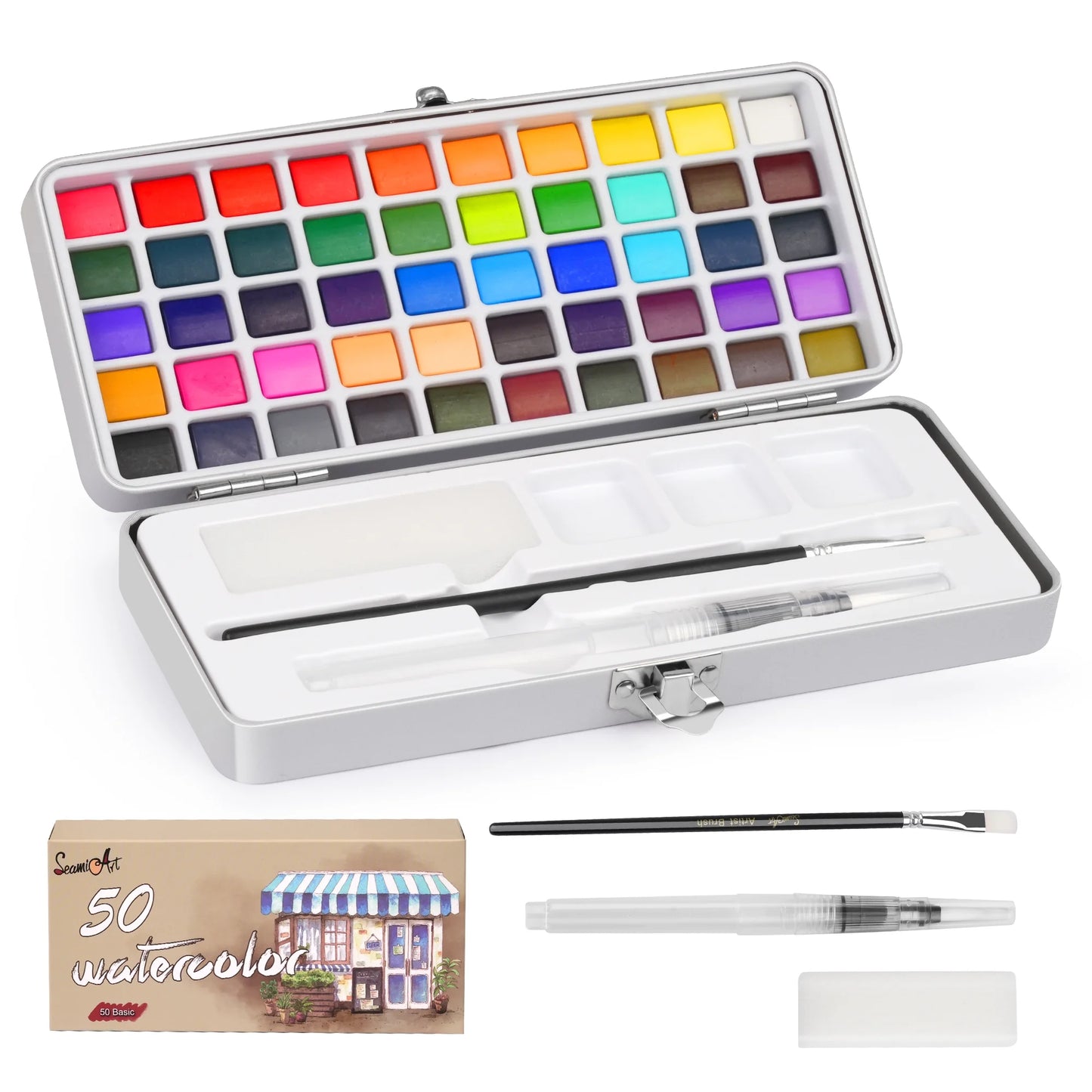 ASOVNXF Watercolor Paint Set, 50 Vivid Colors,Water Colors Paint Adult Set with Carrying Case, Palette and Accessories, Art Supplies for adults, Artists, Amateur Hobbyists and Painting Lovers