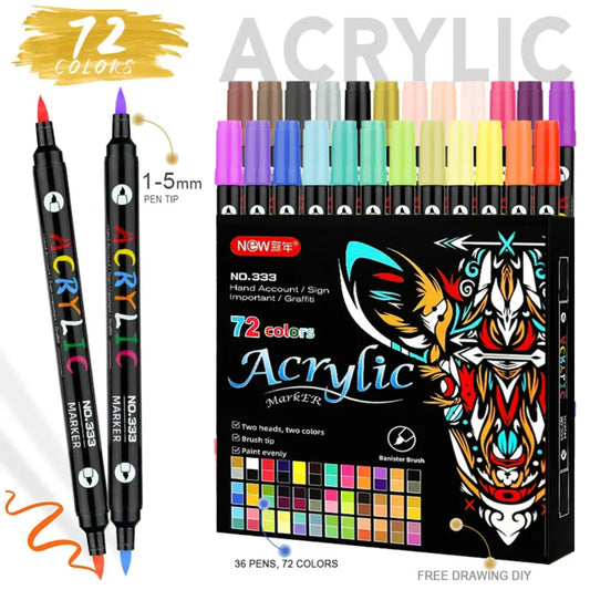Acrylic Paint Markers,36 Pack 72 Colors Dual Tip Dual Color Acrylic Markers for Stone, Rock Painting, Paper, Pumpkin, Wood,Egg,Canvas,Ceramic,Fabric, leather,Glass,DIY Crafts,Acrylic Paint pens