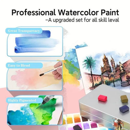 Watercolor Paint Set,50 Colors in Portable Box,Water Colors Paint Adult Set with Watercolor Brushes,Water Color Set for Beginners & Professionals, Perfect Travel Watercolor Set for Artists